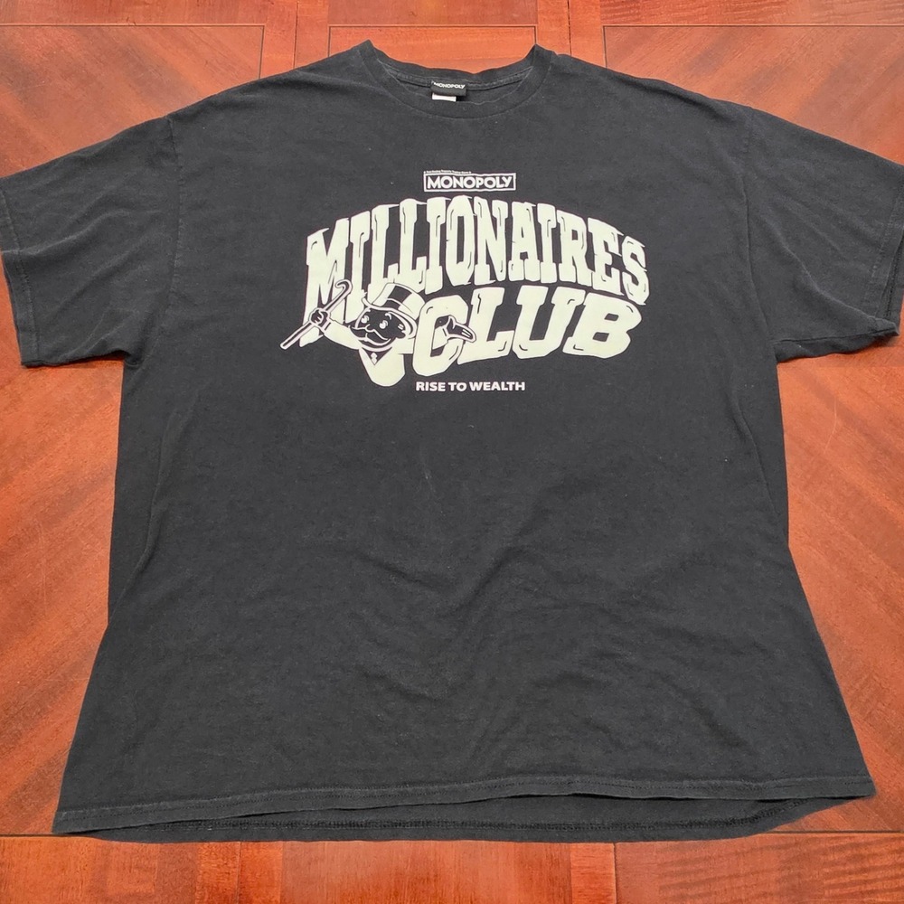 Monopoly T-Shirt Mens L Black Millionaires Club Rise to Wealth Graphic Tee